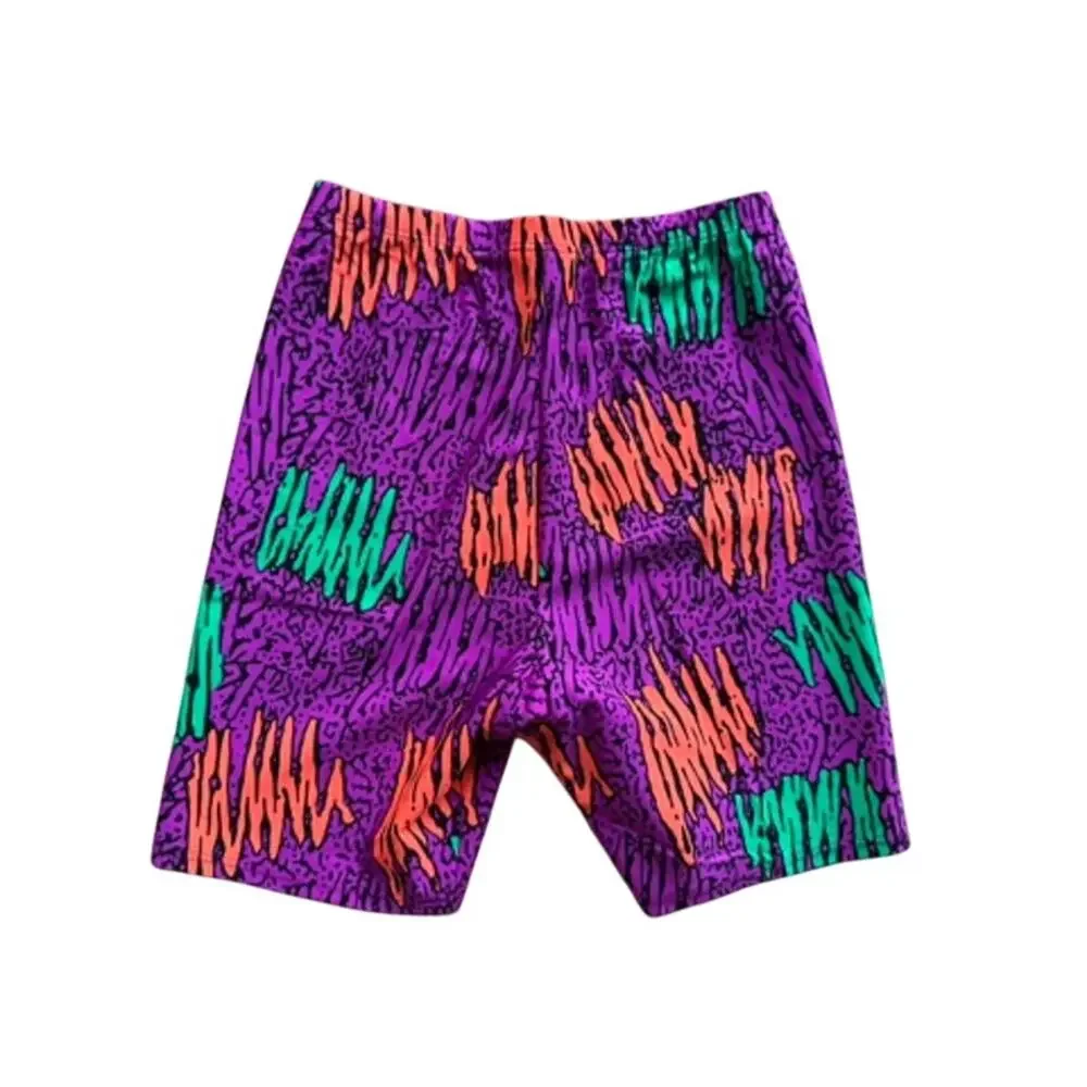 Vintage 80s 90s Insport Fuchsia Purple Neon Abstract Brushstroke Bike Shorts M
